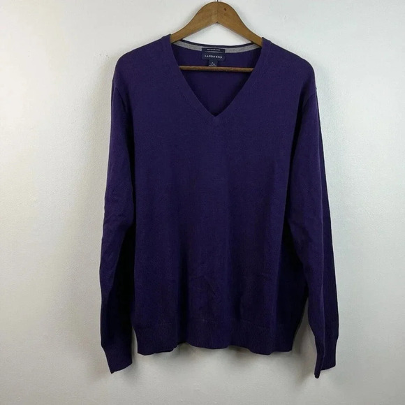 Lands End Sweater Men’s L 42-44 Purple V Neck 100% Supima Cotton Preppy Classic‎ - Picture 1 of 10